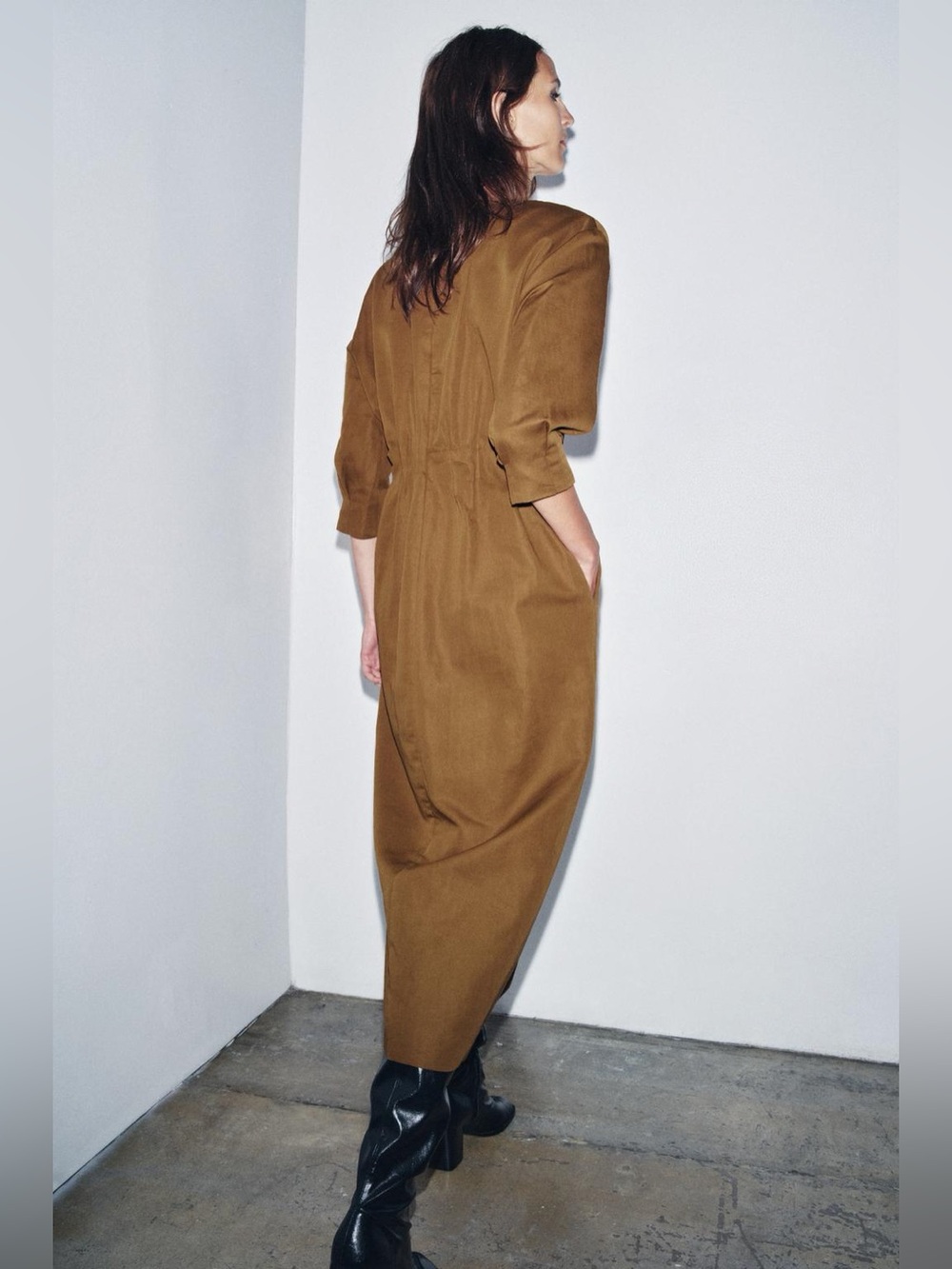 Zara Tan-Brown Midi Dress - Picture 9 of 13